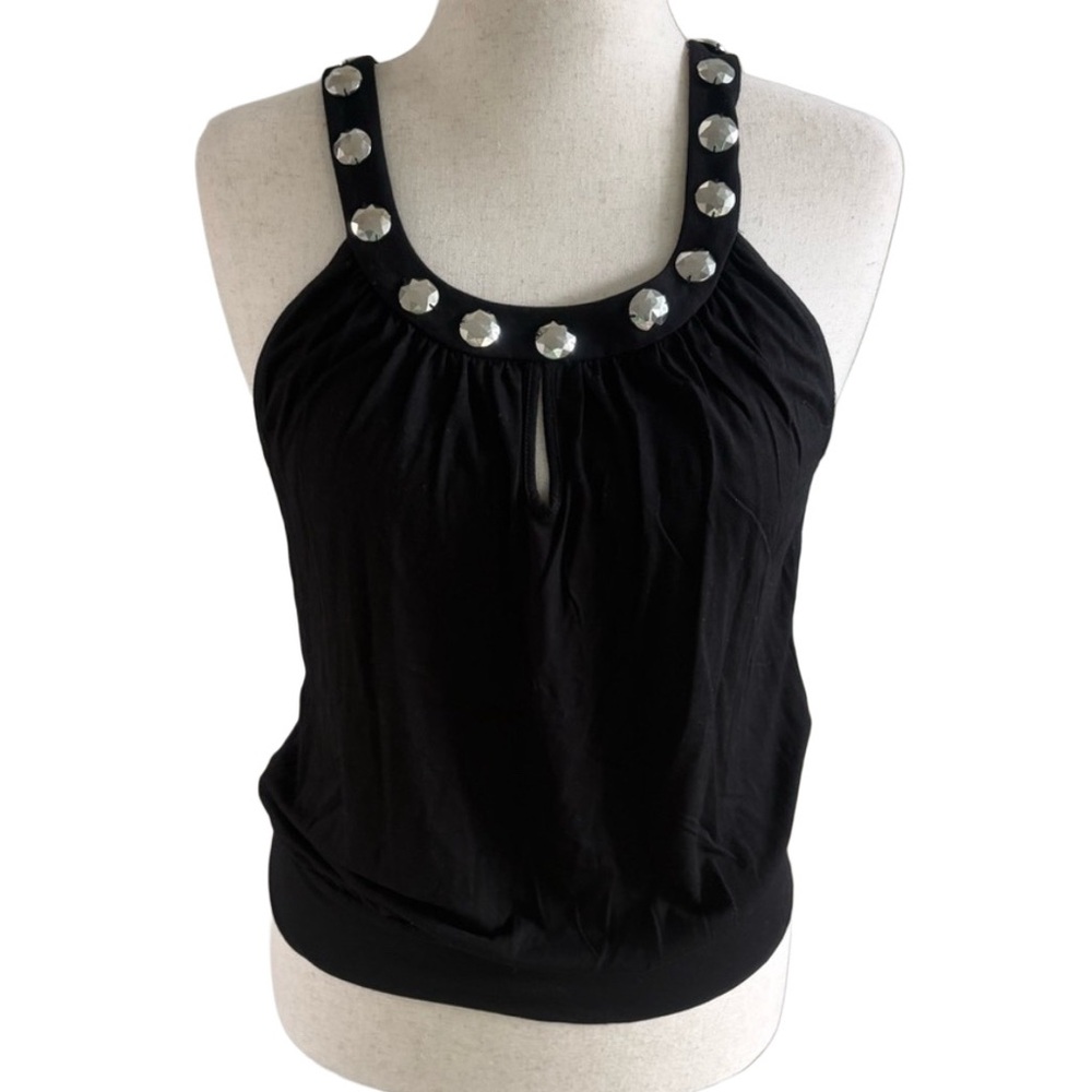 INC International Concepts | Black Embellished Ruched Tank Top | Sz L